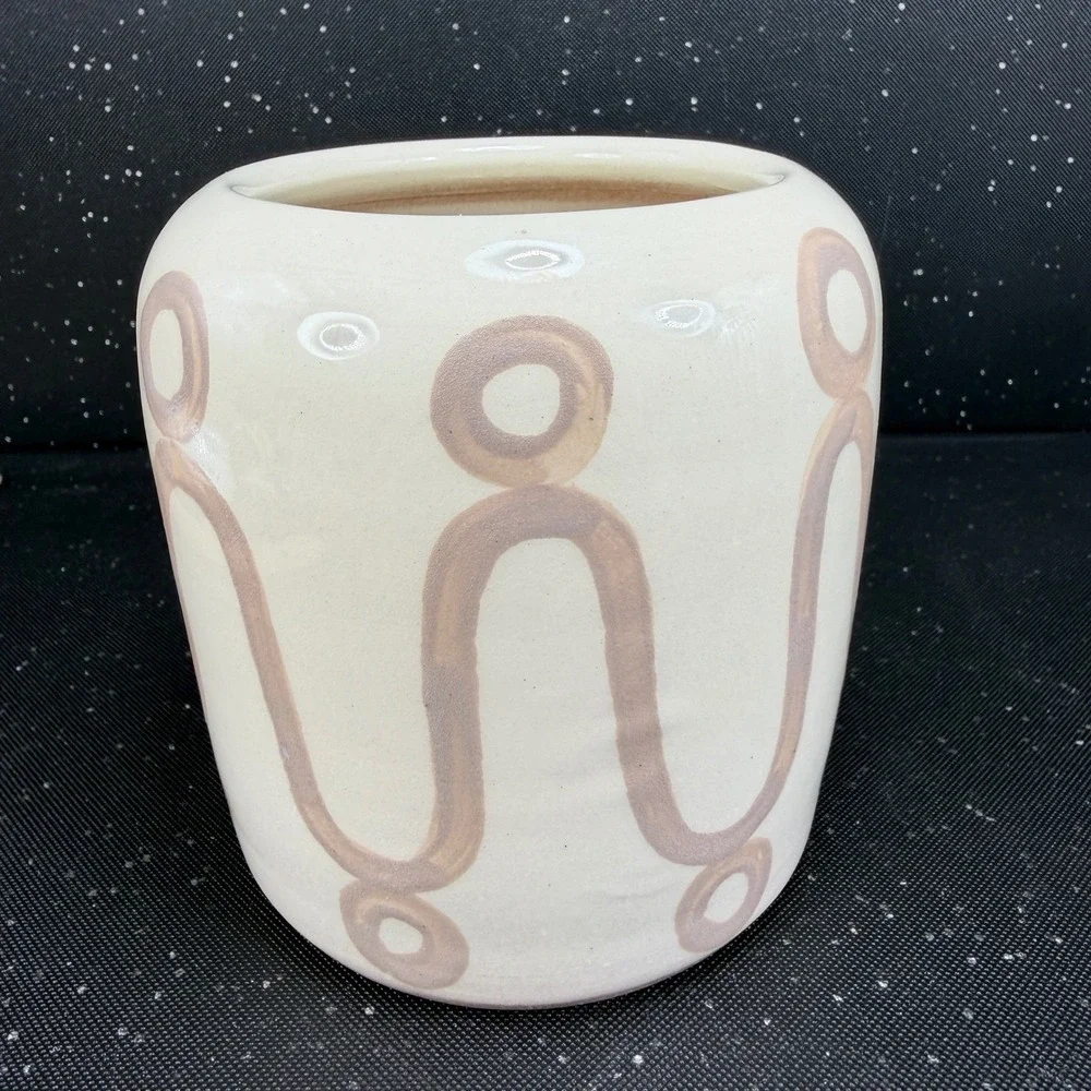 THEMIS Z Handmade in Greece Ceramic Vase Cream Mauve Geometric Wave Vessel